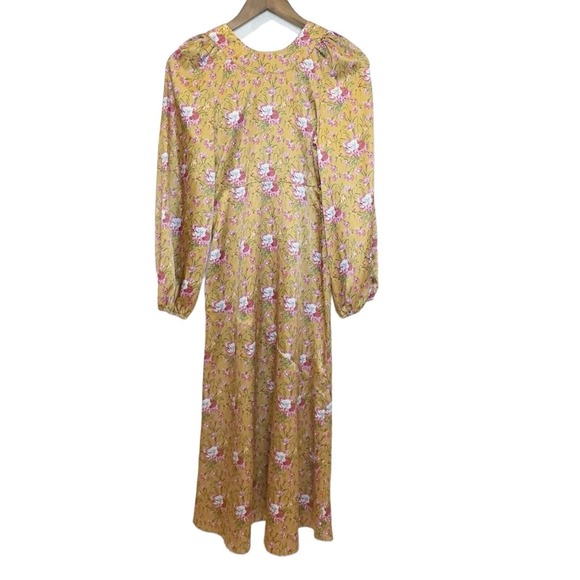LoveShackFancy Floral Kinnear Satin V-neck Midi Ruby Goldmine Dress Size 00 - Picture 9 of 11
